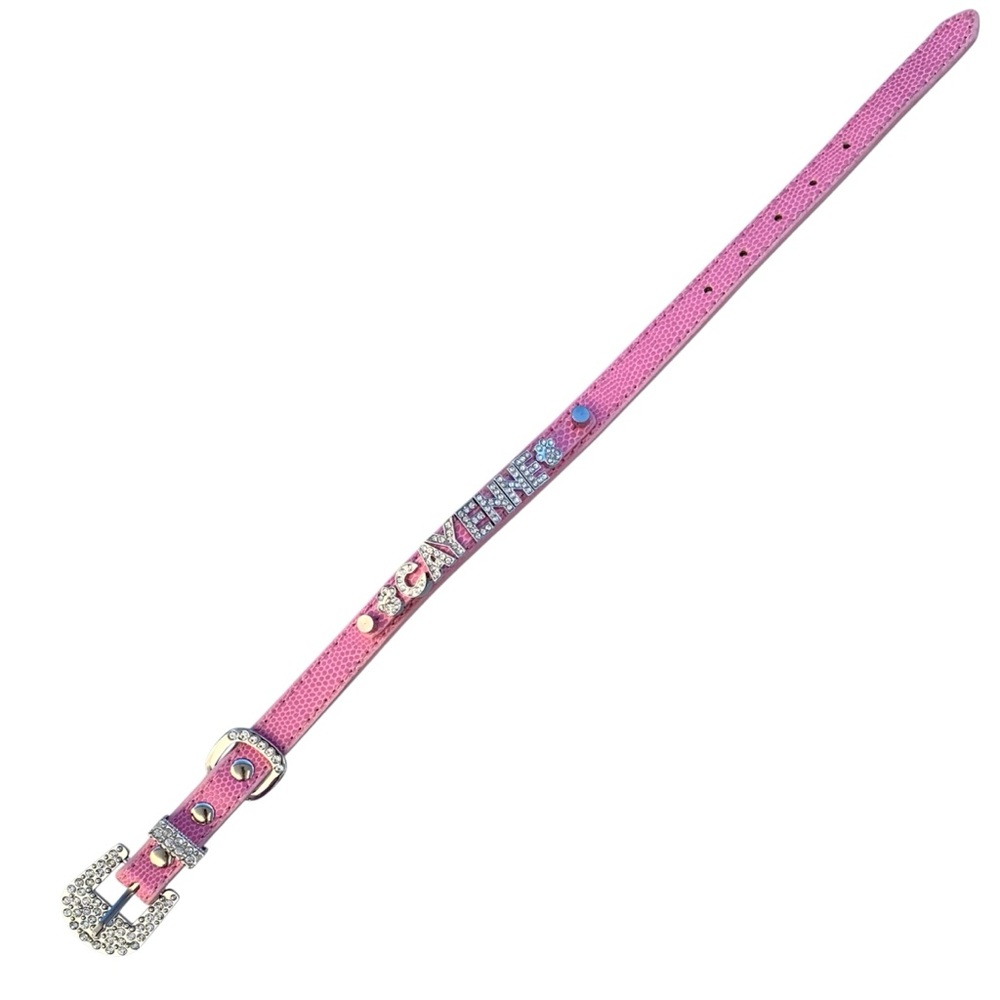 Personalized CAYENNE Pink Dog Collar with Rhinestone Letters and Buckle ~ Small - Picture 5 of 8